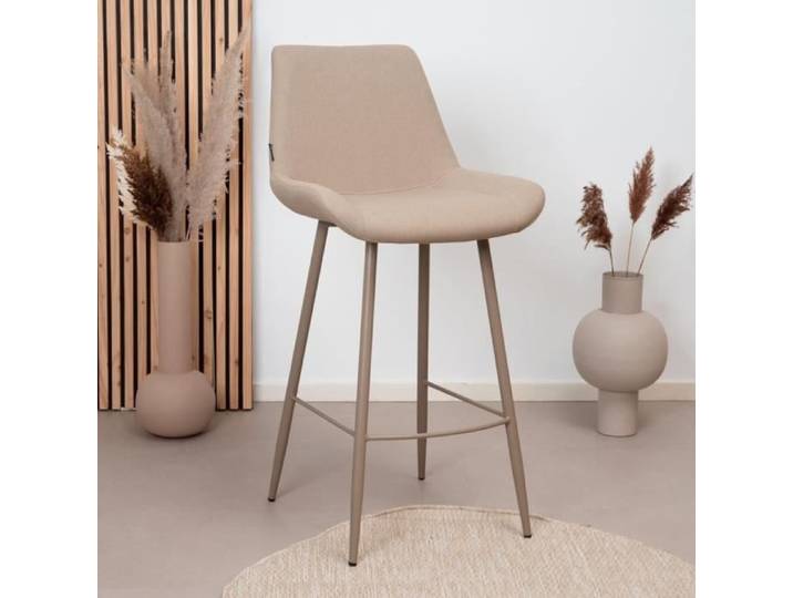 Livin24 Tabouret de bar scandinave Maud taupe 72 cm tissu recyclé