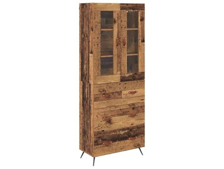GHVBNMF Highboard Schrank 2-Teilig Altholz 69,5x34x180 cm Stylisches Standregal fürs Esszimmer mit Glaselementen und Schubladen für eine aufgeräumte Aufbewahrung.