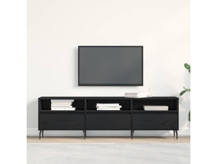 HEFZGDB TV-Schrank Schwarz Eiche 150x30x44,5 cm Holzwerkstoff mit 3 Schubladen und schwebenden Regalen, robuster TV-Ständer mit Stauraum, moderner Fernsehschrank in mattem Finish