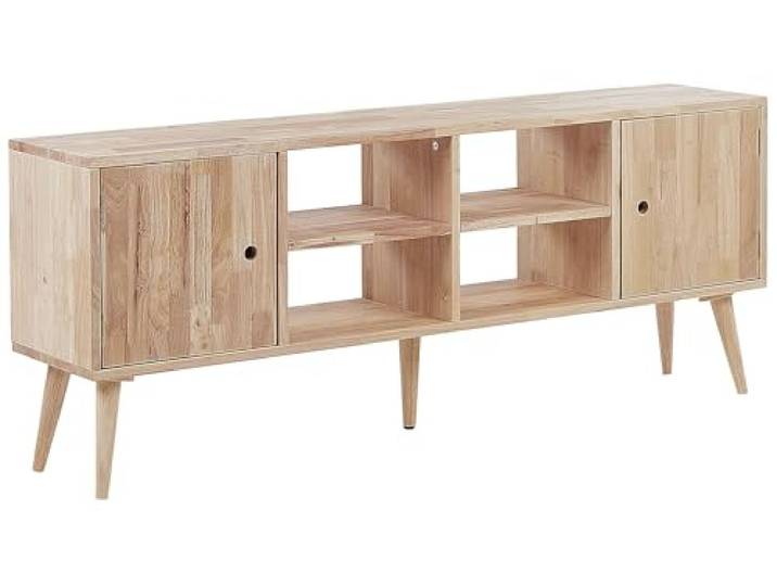 Beliani TV-Möbel Braun Gummibaumholz 2 Türen Moderner TV-Schrank aus Offene Holz, 6 Einlegeböden, Lackiert, 145 x 30 x 59 cm