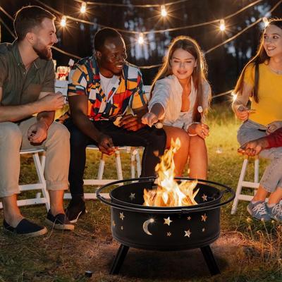 All Categories Goods Metal Fire Pit With Spark Screen And Fire Poker For Outdoor Wood Burning, Black Metal Fire Pit With Spark Screen And Fire Poker For Outdoor Wood Burning, Black