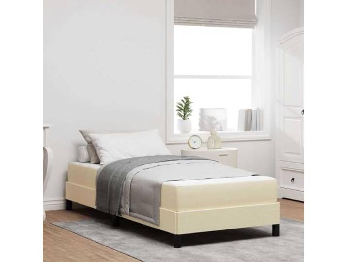 Atmungsaktiver Stoff mit Holzwerkstoffrahmen Minimalistisches Design Boxspringbett mit Matratze Creme 90x190 cm Stoff Einzelbett mit Lattenrost Modernes Polsterbett für Schlafzimmer Stabil