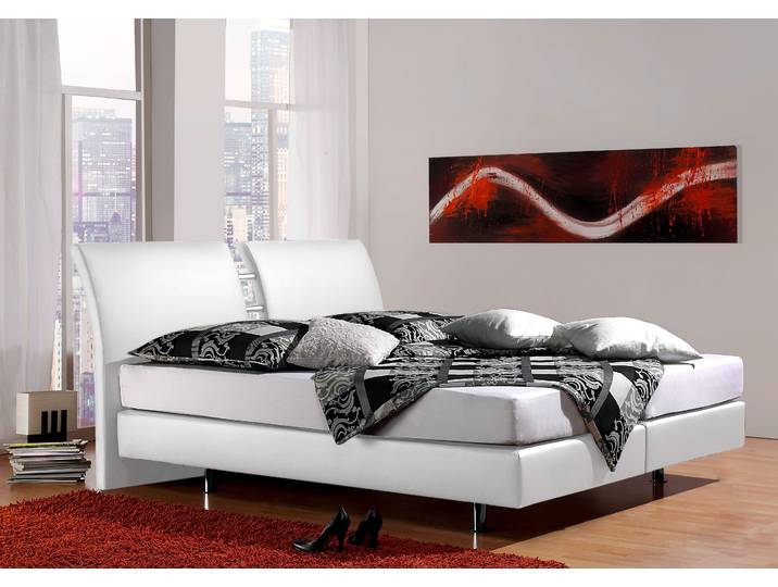 Boxspringbett, Drell, Weiß, 175×220 cm, 7-Zonen-Kaltschaummatratze, Modern, Inosign