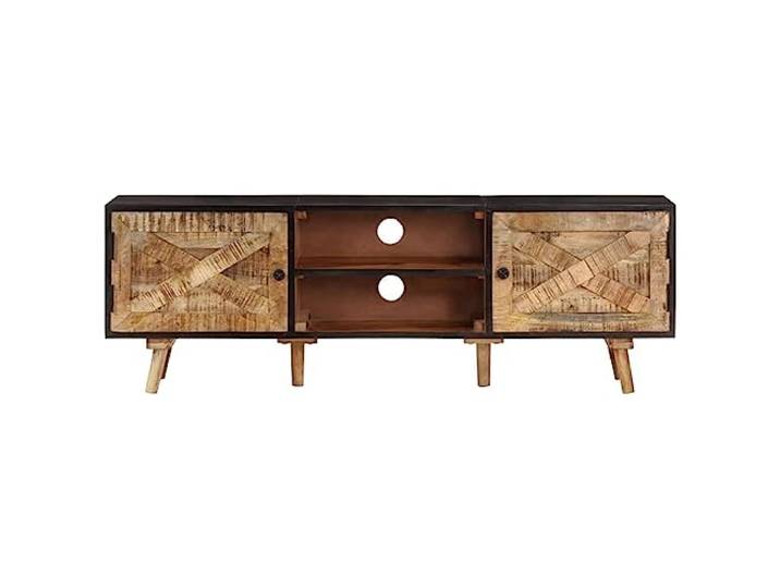 TUERYAFEK TV-Schrank 140x30x46 cm Rohes Mangoholz und Massivholz Akazie Stabil und langlebig, viel Stauraum, für Schlafzimmer und Wohnzimmer, einzigartige Holzmaserung