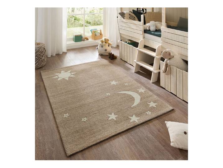 THEKO Kinderteppich Gaia Kids Sky, rechteckig, Höhe: 10 mm, getuftet, reine Schurwolle, Motiv Mond & Sterne, Kinderzimmer