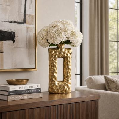 Sagebrook Home Metal Vase Hammered Texture with Rectangular Cutout Sculptural Design