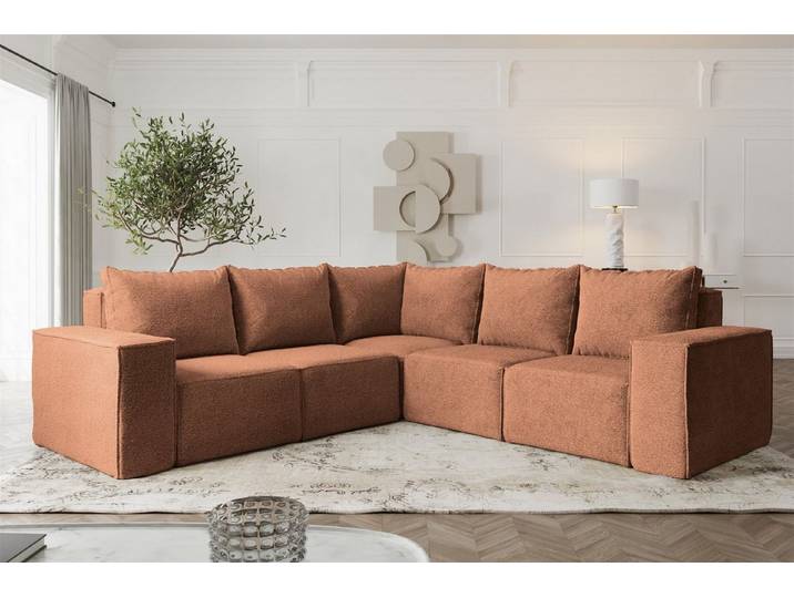 Fun Möbel Ecksofa Designerecksofa ESTELLE Seite Universal in drei Stoffen, Rücken echt bezogen