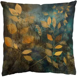 KISSENBEZUG Goldene Blätter auf Blau 40/40 cm