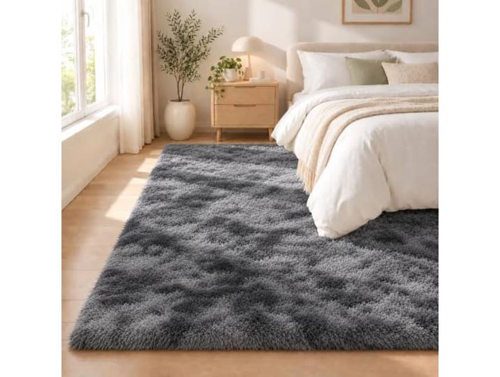 Flauschig Teppich Rutschfest Anti-Rutsch Einfarbiges 160x300cm Dunkelgrau Flauschiger Kinderteppich Modernes Einfarbiges Uni Seidenglanz Fürs Küche Kinderzimmer