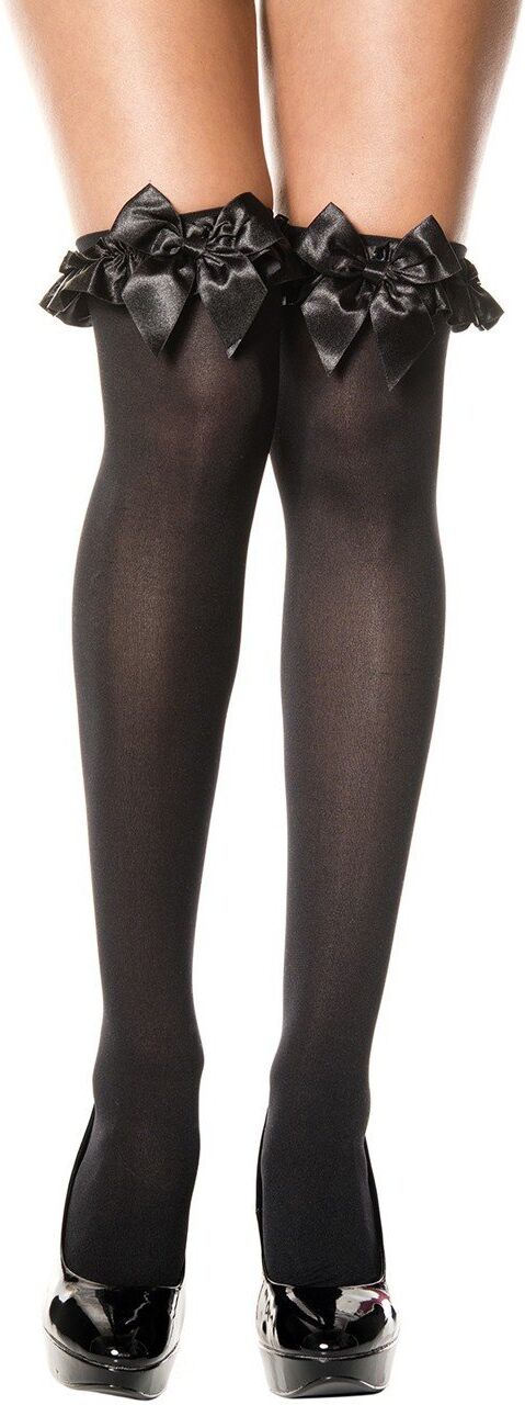 Music Legs Bas opaques noirs autofixants avec noeuds et volants
