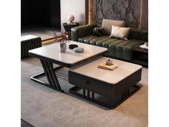 HLDJYLZS Couchtisch mit Sintersteinplatte, Italienischer Wabi-Sabi-Stil Sinterstein-Tischplatte, modernes italienisches Design, Wabi-Sabi-Stil, minimalistischer Look, Möbel für kleine Räume