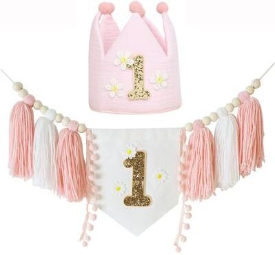 Uplifted Finds Boho 1st Birthday Botanical Banner Set   Linen Tassel Garland & Crown   Executive Nursery & Studio Decor daisy