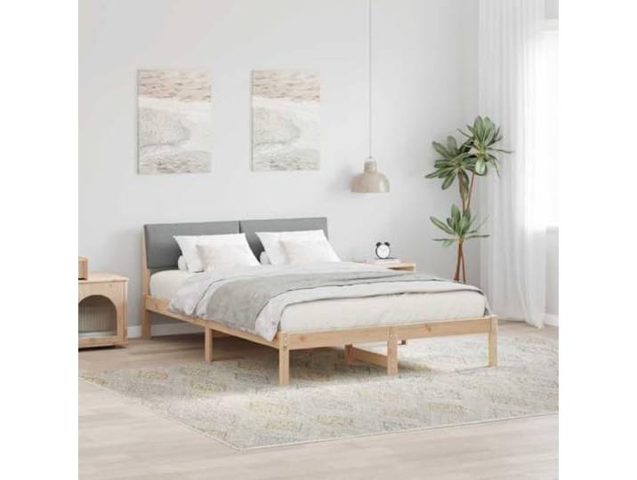 RJPLMFV Bettgestell, Plattform, 140 x 190 cm, mit Kopfteil Massives Kiefernholz, Kopf gepolstert aus Polyester, quadratische Füße, modernes Design