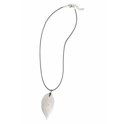 Kette mit Anhänger FIRETTI "mit großem Blatt-Anhänger", schwarz (metallfarben, schwarz), Halsketten, Damen, Metall Polyurethan, L: 50, Metall, Polyurethan