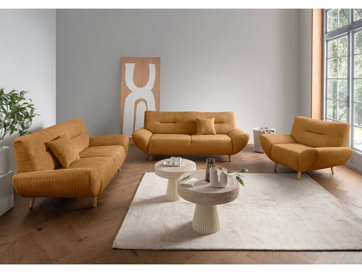 Polstergarnitur HOME AFFAIRE DRAGO Set 3-2-1, zeitlose Garnitur, bodenfrei, Holzfuß , gold, gold, Set 3-2-1,gold, Sitzmöbel-Sets