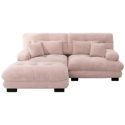 OKWISH Ecksofa Cloud Wohnlandschaft Couch 220x145x81 Chenille Cloud Look weich gepolstert breite Armlehnen modular mit Deko- und Lendenkissen modern Rosa
