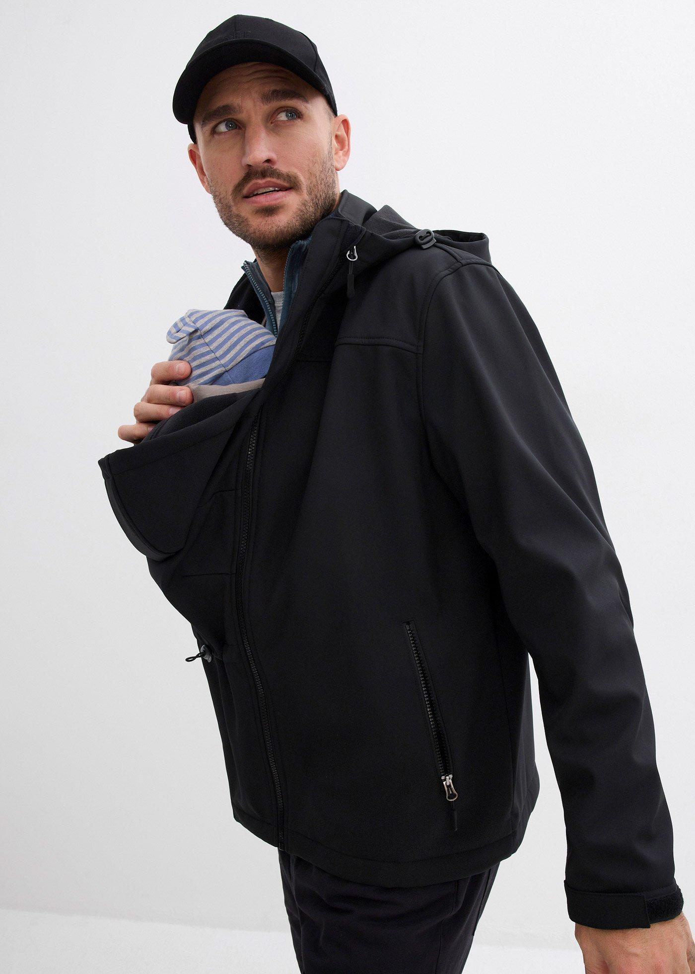 bonprix 2-in-1 Tragejacke für Herren mit Trageeinsatz, schwarz, Gr.50, 2-in-1 Softshelljacke für Männer mit Trageeinsatz