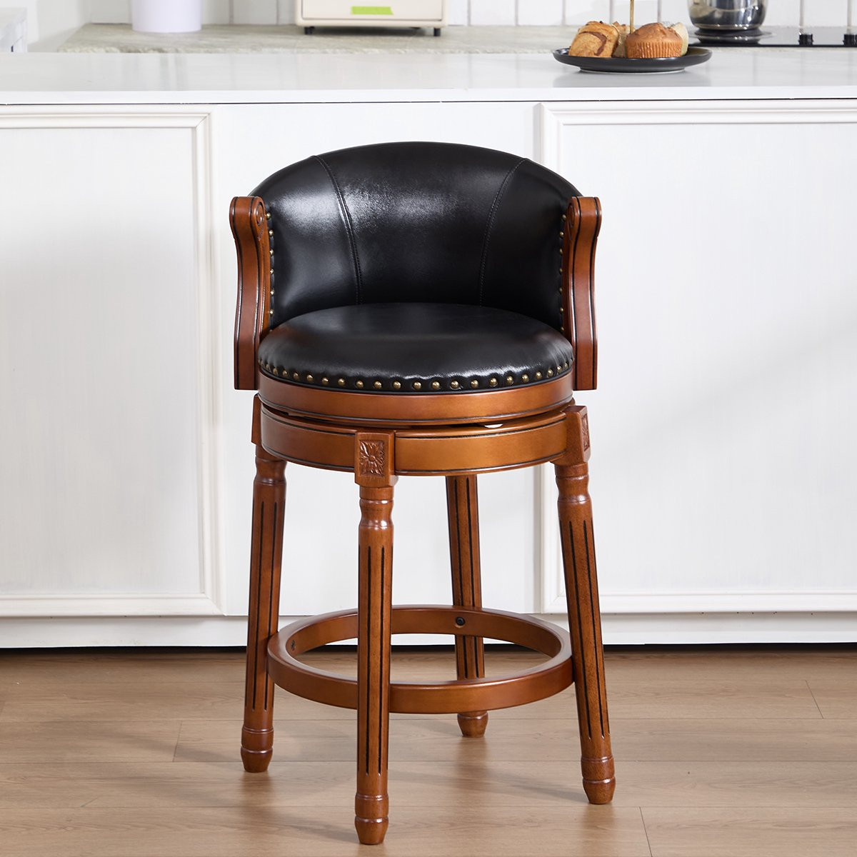 REDOM Barkruk - 360° Draaibaar - Modern - Hout - Zwart