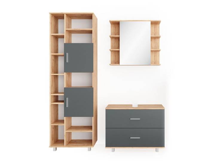 Meubles bain Ilias 3 pièces Anthracite/Chêne doré Vicco 34663