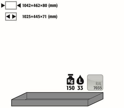 Wannenboden Standard für asecos Sicherheitsschränke der Q30, Q90 und S90 Serie, Stahlblech, lichtgrau, B 1042 x T 462 x H 80 mm, 33 l, bis 150 kg