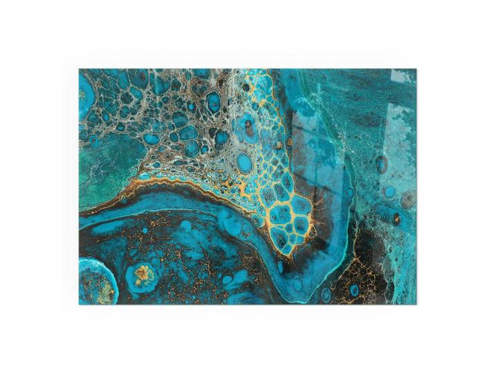 Tulup Kaminbodenplatte 100x70 cm - Abstraktes organisches Muster, Türkis, Glas, Rechteckig, 100x70x0.4 cm, Elektrogeräte, Heizgeräte, Elektrokamine