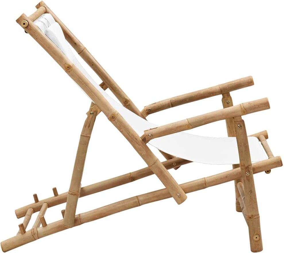 vidaXL Silla de playa de bambú y lona blanco crema Blanco