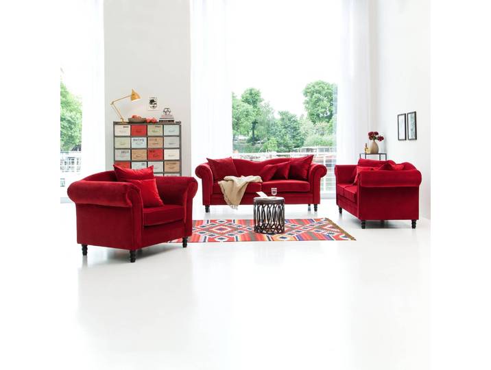 Polstergarnitur 3-2-1 Rot/Rot Samt Glamour