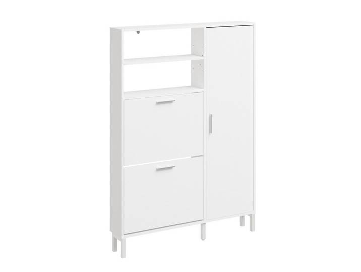 SoBuy Schuhschrank mit klappbaren Fächern und Türfach Fsr230, Weiß, Rechteckig, 83x117.5x14 cm, Garderobe, Schuhaufbewahrung, Schuhschränke