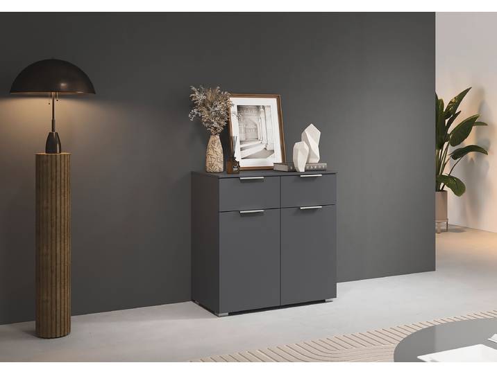 Commode avec portes 80cm Gris/Gris métallisé Aluminium