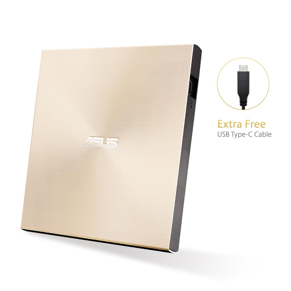 Asus ZenDrive U9M USB-C externer Ultra SLIM DVD Brenner (inkl. USB-C Kabel, Brennsoftware & Nero Backup App), für Apple MacBooks und Windows PCs/Notebooks, USB 2.0, gold 90DD02A5-M29000
