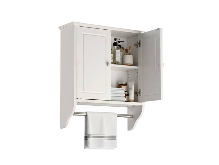 Hängeschrank Bad mit Handtuchstange Weiss-Silber