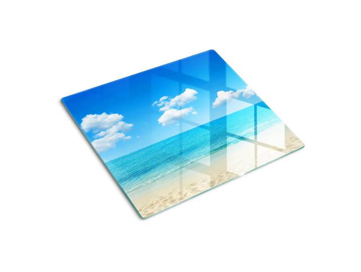 Tulup Glasplatte 60x52 cm Paradise Beach, Blau, Glas, 60x0.4x52 cm, Küchen, Küchenelektrogeräte, Herde, Herdabdeckplatten