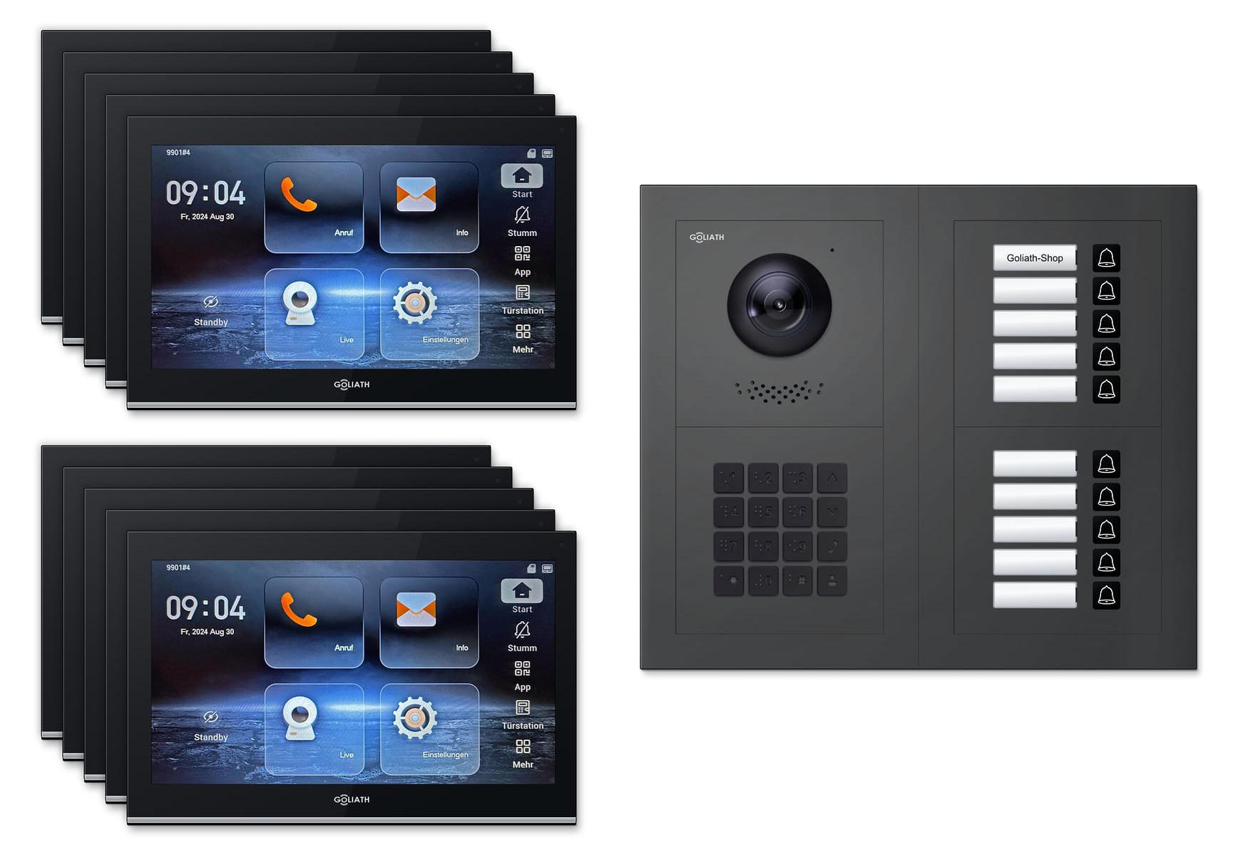 Goliath Premium IP GL-IPH1020A.3 Video-Türsprechanlage, 10 Familien, 10× 10 Zoll Schwarz, Anthrazit, Aufputz