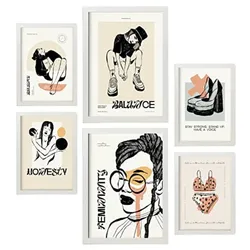 POSTER Set Mit 6 In Schwarzer Tinte Gleichgewicht Kunstdrucke Im Skizzenstil Für Innenarchitektur A3 & A4 Weißer Rahmen