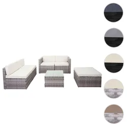 Poly-Rattan-Garnitur HWC-D24, Garten-/Lounge-Set Sofa ~ grau, Polster creme