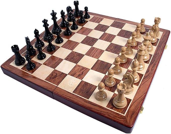 Silecomplaza Schach Faltbar Holzschach Set Mit Internen Speicher Retro Klassische Schachfiguren Schachspiel Unterhaltung Schachschach-Set,B-Holzkorn