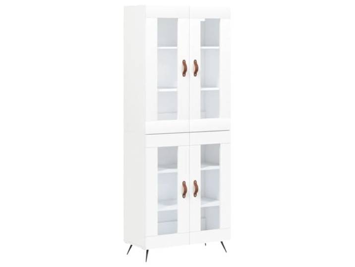 Roanoer Highboard Weiß 69,5x34x180 cm Schrank aus Holzwerkstoff Glas Elegantes 2-teiliges Highboard in Weiß für Wohnzimmer und Flur mit Glaselementen, Metallfüßen und viel Stauraum.