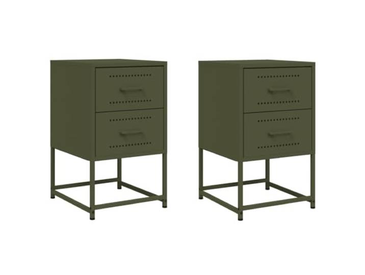 Fisinber Nachttisch 2er Set Olivgrün Stahl Beistelltisch 36x39x60,5 cm Industrie-Design Beistellschrank für Schlafzimmer und Wohnzimmer: Deko und Utensilien stets griffbereit verstauen.