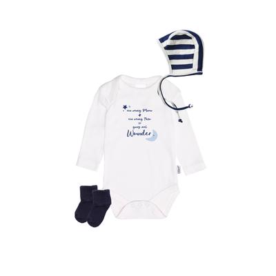 Erstausstattungspaket LILIPUT "Ganz viel Wunder", Mädchen, Gr. 50/56, weiß (weiß, blau), 100% Baumwolle, KOB Set-Artikel Erstausstattungspaket, bestehend aus 3 Teilen