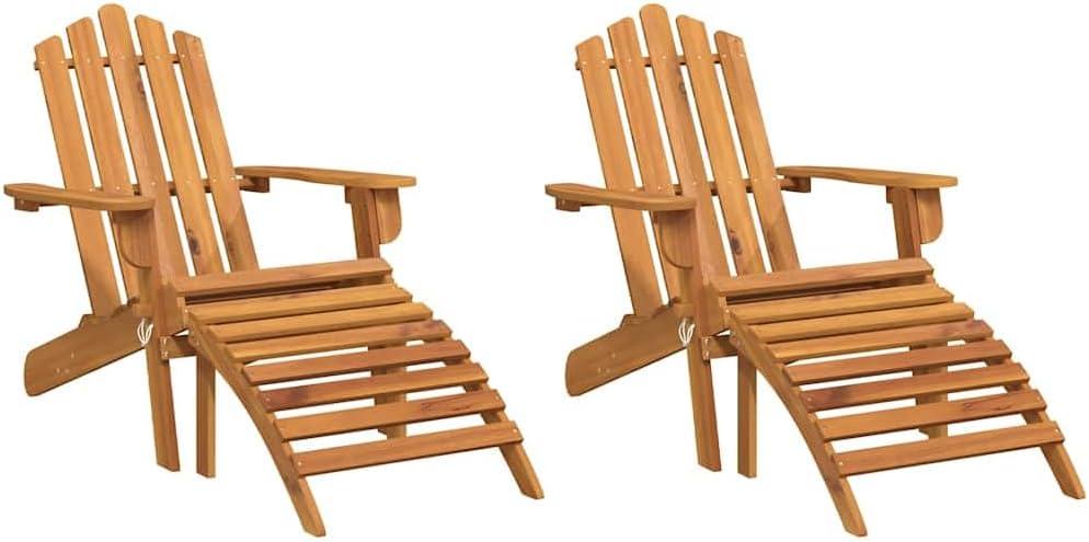 Adirondack-Gartenstühle mit Fußteilen, 2 Stück, für den Außenbereich aus massivem Akazienholz
