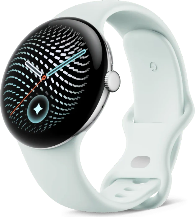 Pixel Watch 5, Smartwatch silber, 45 mm, Aluminiumgehäuse, Sportarmband Fog