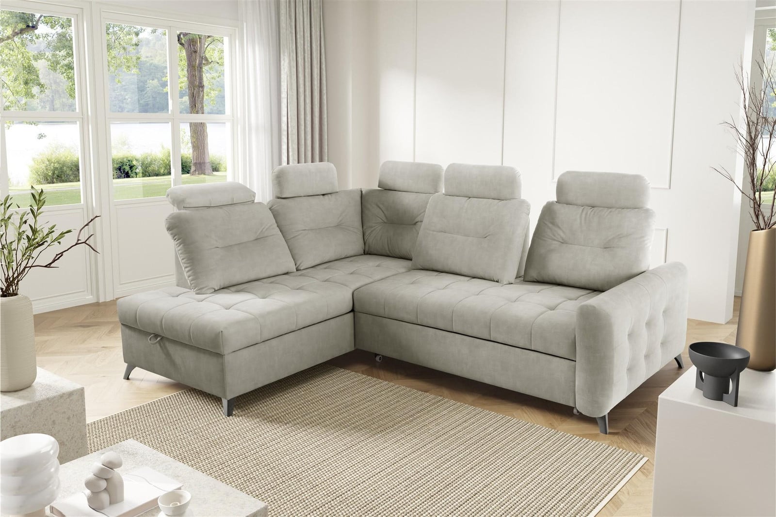 Fun-Möbel Wendie Slaapbank met Ottoman, Beige, L-vormig, Model Hold Me