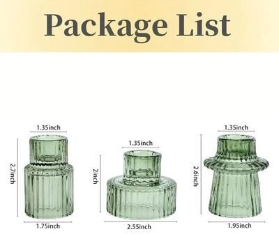 Uplift Essentials Double Sided Vintage Ribbed Taper Glass Candle Holders green