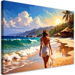 LEINWANDBILD Frau Strand Meer Palmen 100x70cm