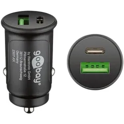 goobay KFZ Dual-Schnellladegerät USB-A (QC) / USB-C (PD) 30 W schwarz, 2.4x4.35x2.4 cm