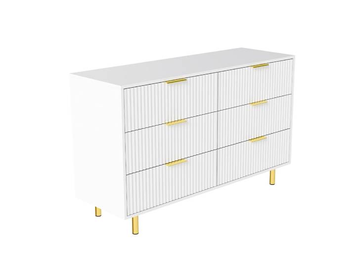 Buffet commode 6 tiroirs blanche accents dorés 120x40x72cm