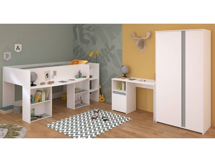 Parisot Jugendzimmer-Set Pirouette, (Komplett-Set mit Hochbett, Schreibtisch und Kleiderschrank), kein extra Lattenrost erforderlich