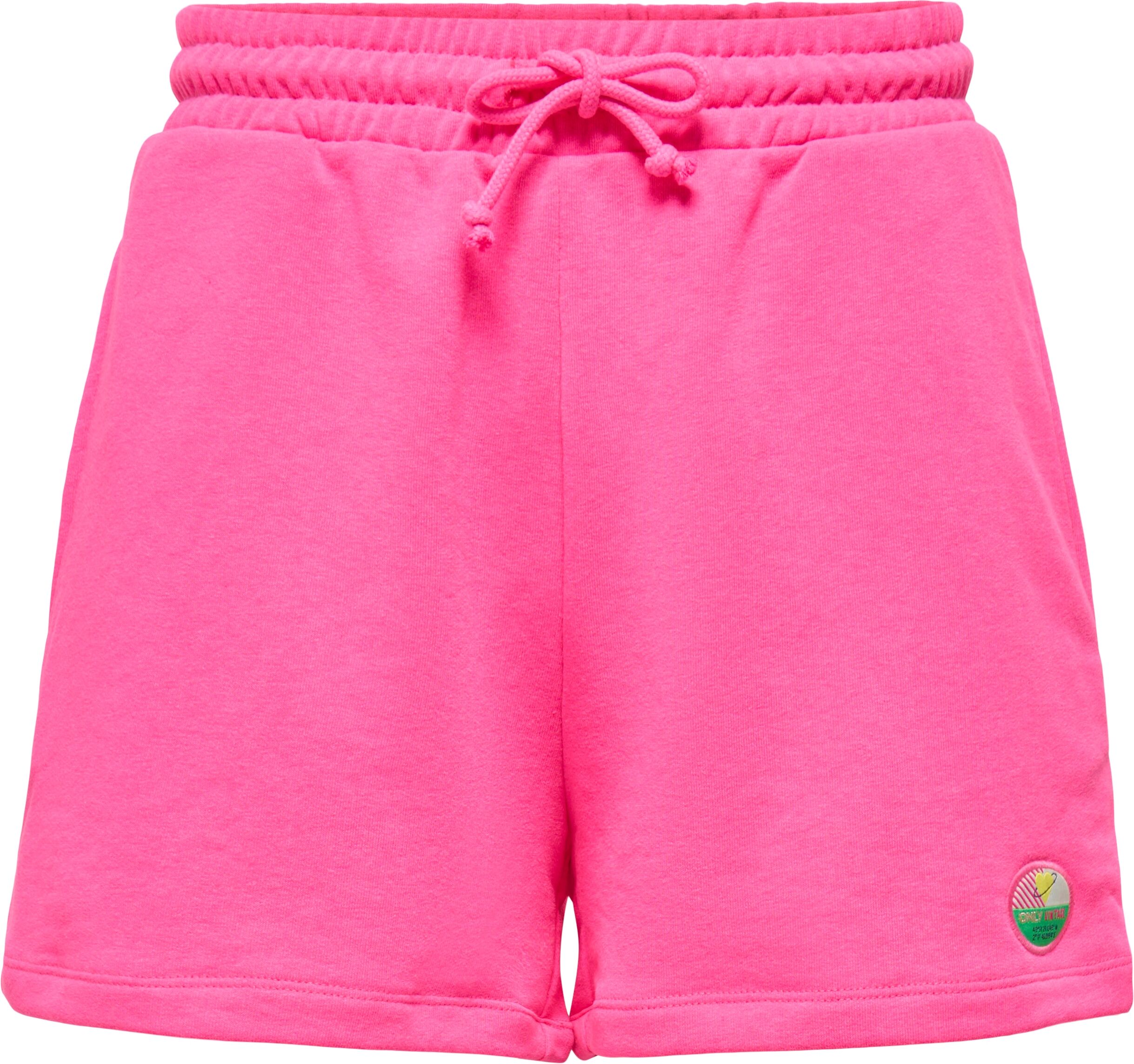 Sweatshorts ONLY "ONLMINNA SWEAT SHORTS CS SWT", Damen, Gr. XS (34), N-Gr, pink (knockout pink detail:only badge), Sweatware, Obermaterial: 65% Polyester, 35% Baumwolle, unifarben, regular fit kurz, Hosen Sweatshorts, Materialmix, regular fit knockout pin
