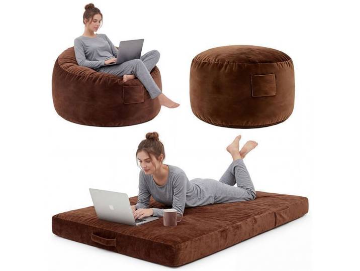 Pouf Convertible 4-en-1 – Mousse Mémoire Housse Microfibre Lavable Idéal pour Salon/Jeux/Chambre