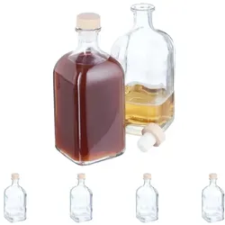 Relaxdays Flaschen zum Befüllen 6er Set 500 ml Hellbraun,Transparent